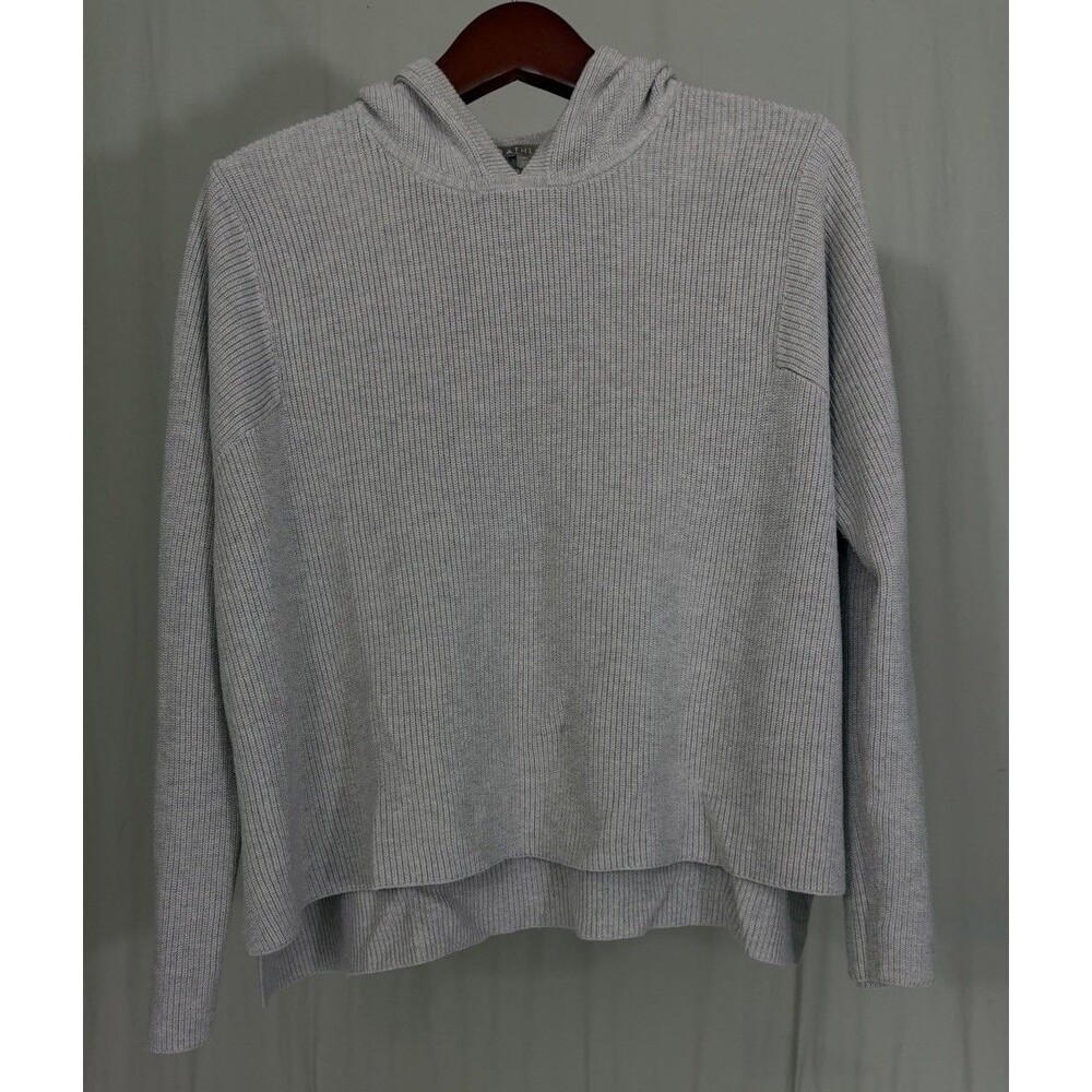 ATHLETA Rest Day Hoodie Knit Sweater Dove Gray Silk Blend Sz XL Athleisure Style